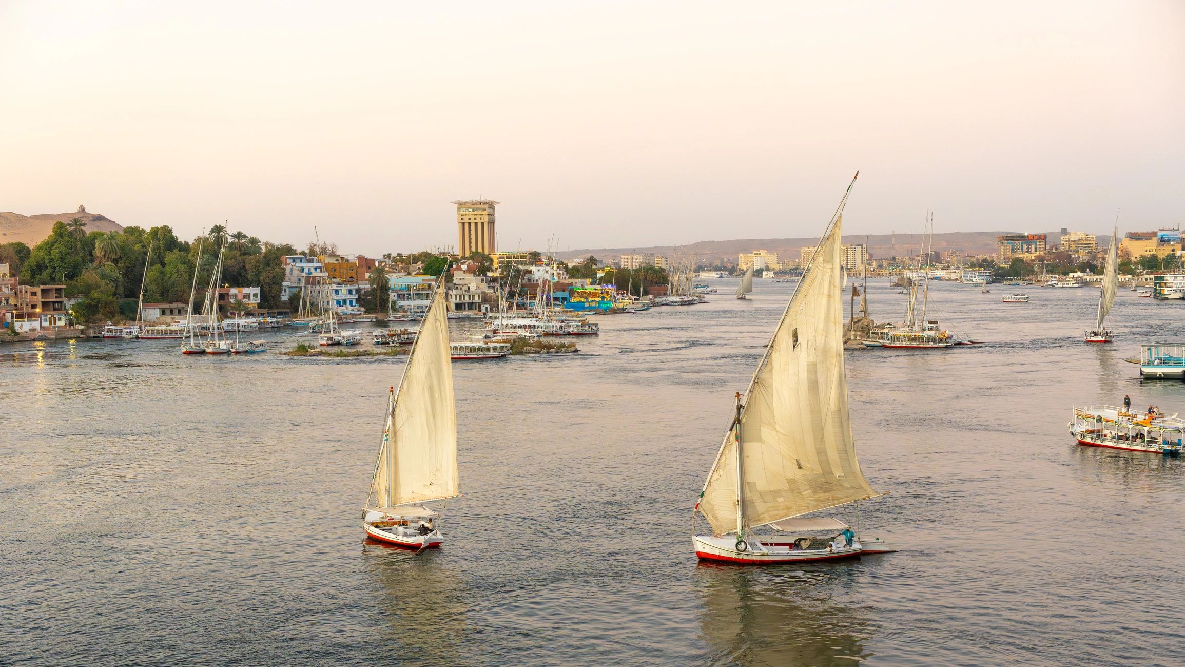 Feluccas sailing on the Nile near Aswan