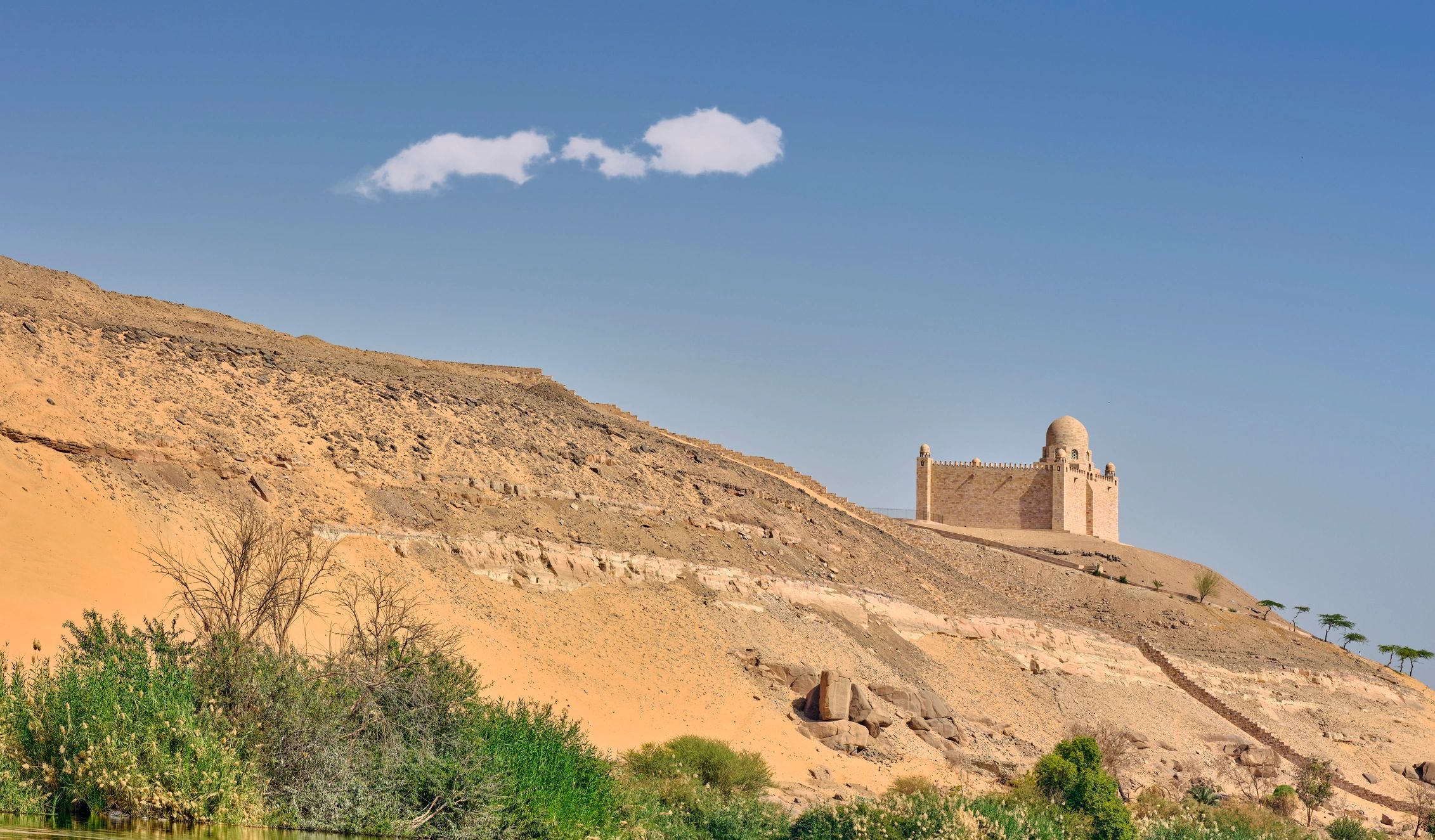 Historic desert landscape in Egypt overlooking the Nile